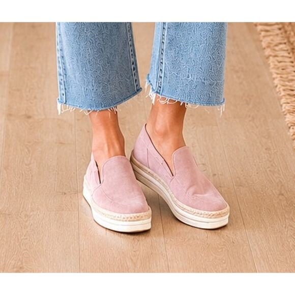 Toms Shoes - TOMS Pink Suede Platform Slip On Sneakers Women’s 8.5 Casual Comfort